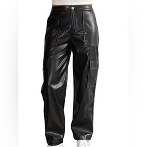 Almost Famous Black Faux Leather Cargo Pants